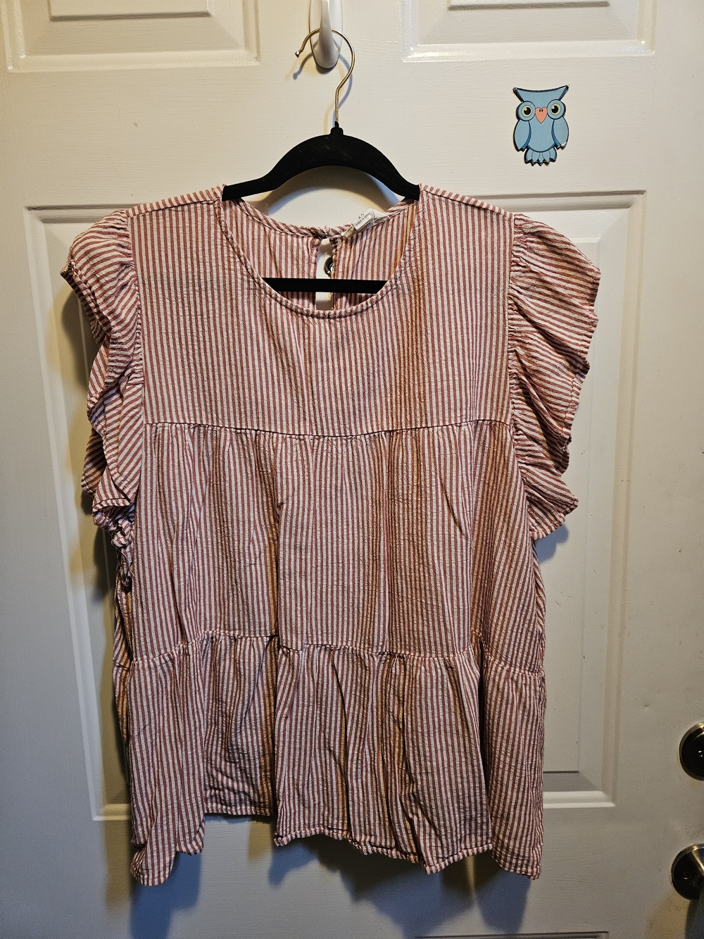 Chic Soul Red and White Striped Ruffled Sleeve Top